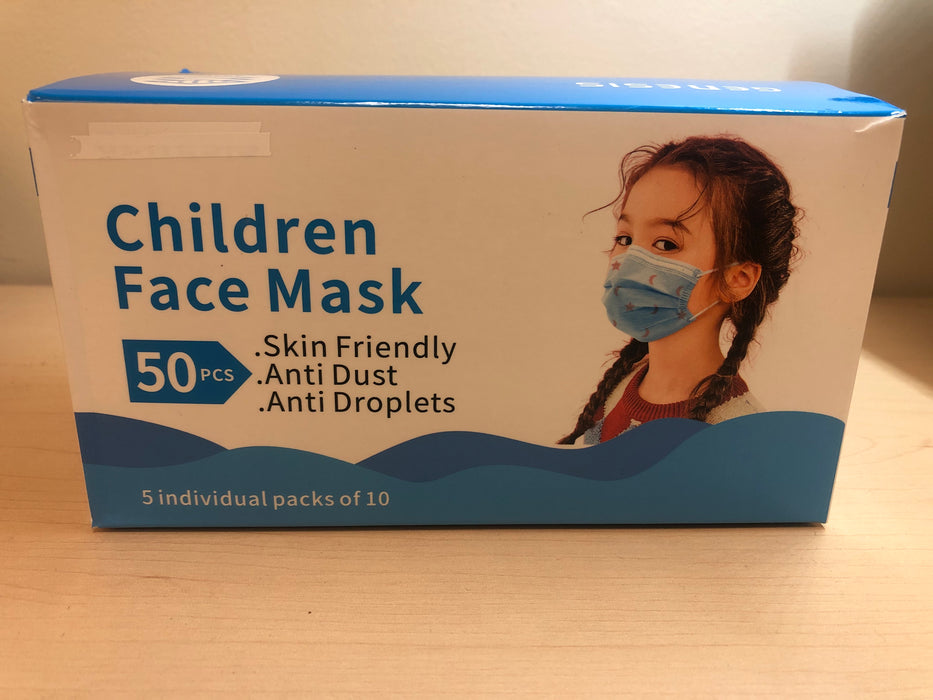 Childrens Face mask 50 per box (10/pkg 5pkgs/box ) boys and girls